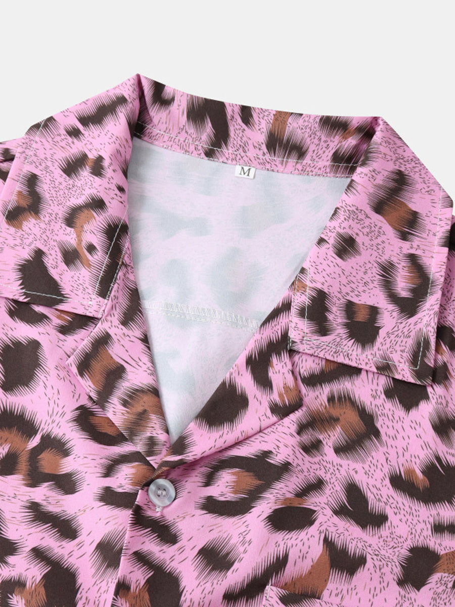 Chemise à manches courtes imprimé léopard pour homme