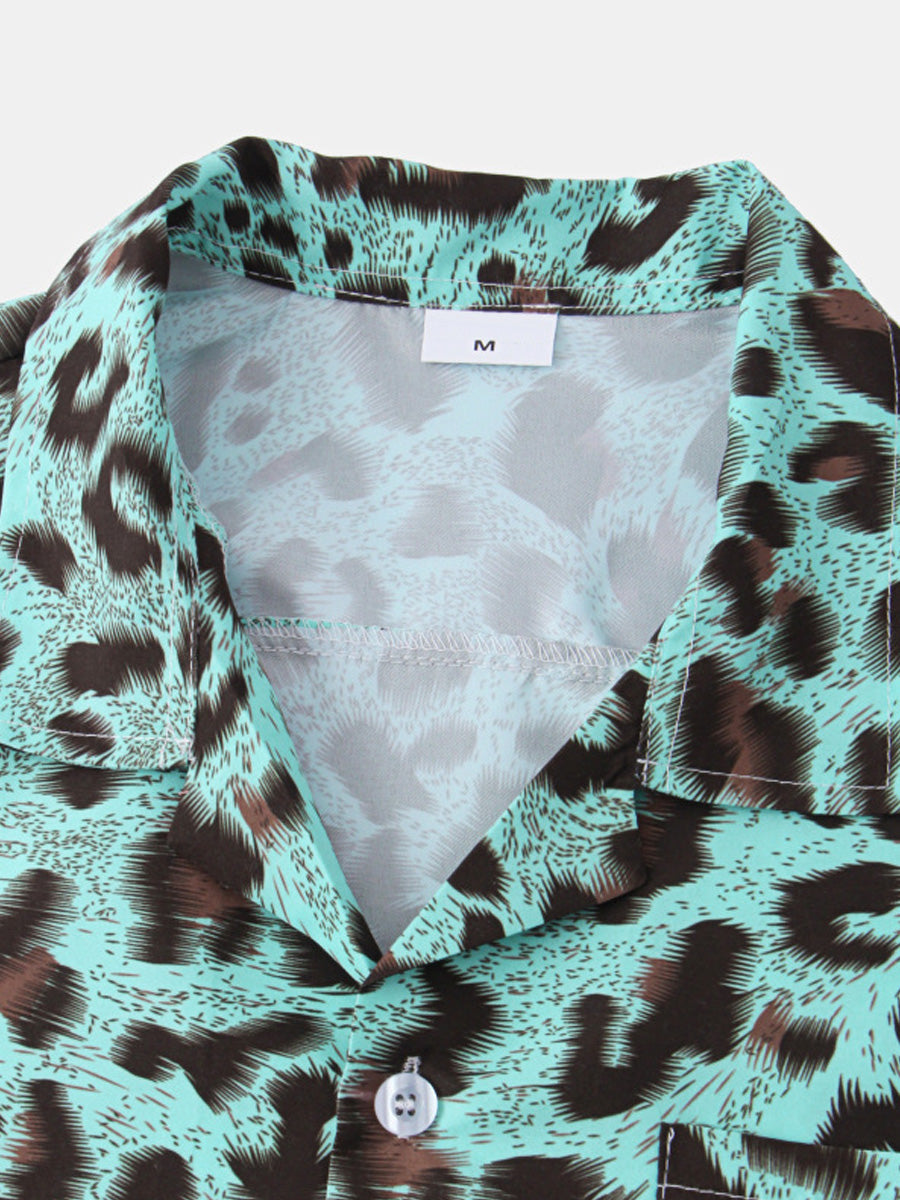 Chemise à manches courtes imprimé léopard pour homme
