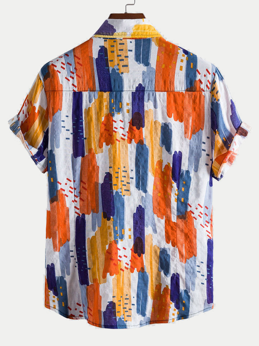 Camicia a maniche corte con stampa casual da uomo