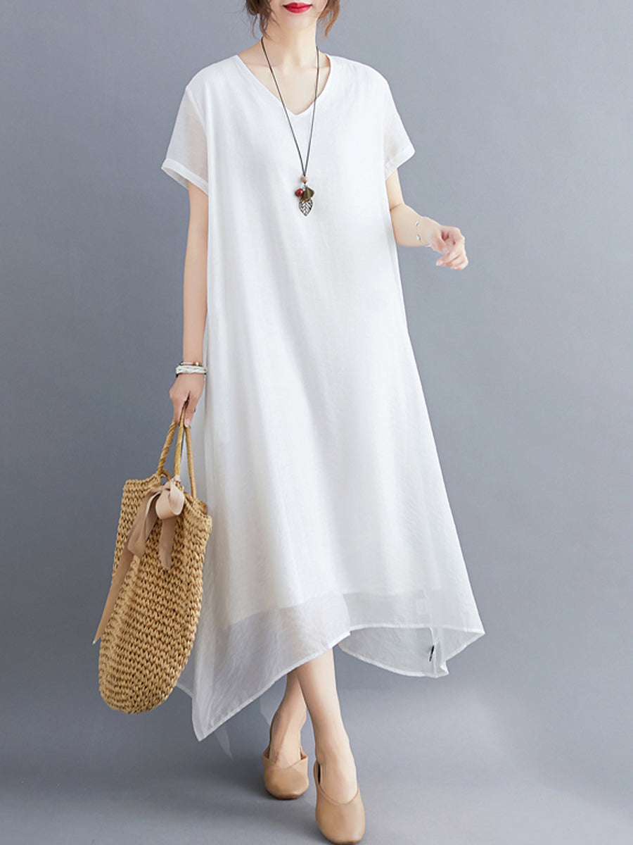 Solid Cotton and Linen Dress
