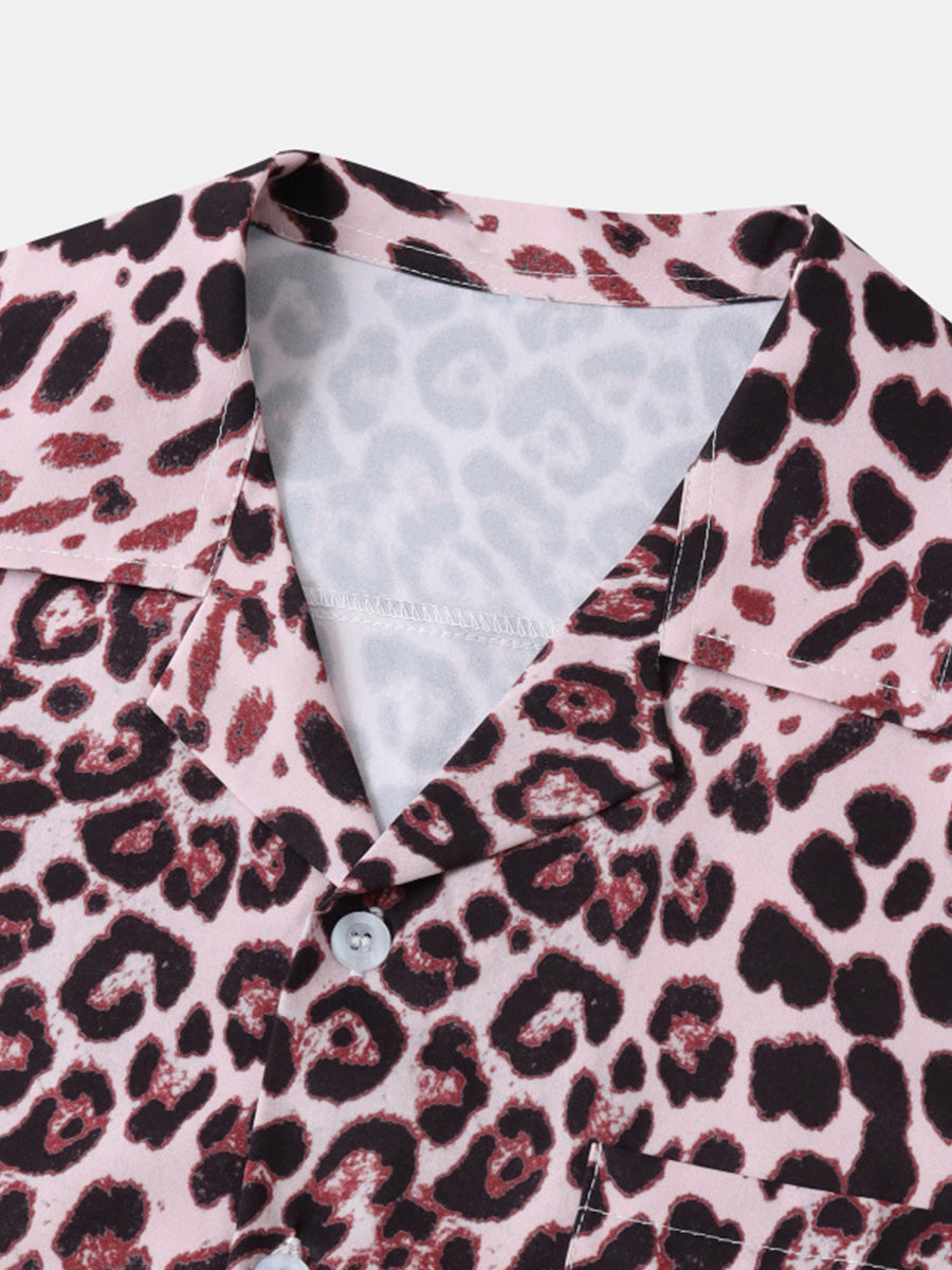 Chemise à manches courtes imprimé léopard pour homme