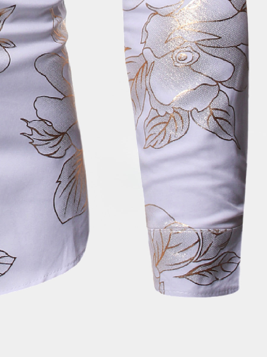 Chemise manches longues fleuri doré homme