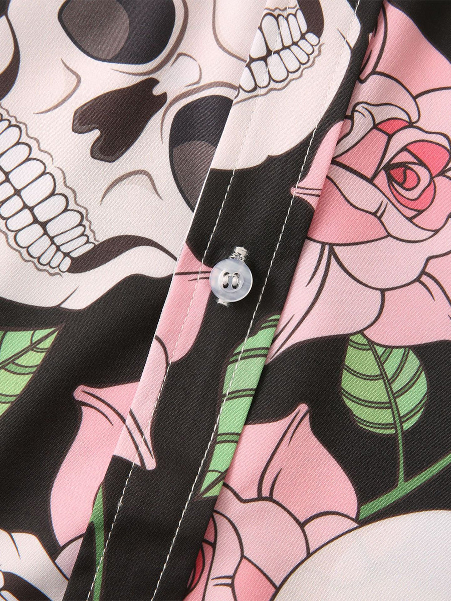 Chemise à manches courtes à imprimé tête de mort pour homme