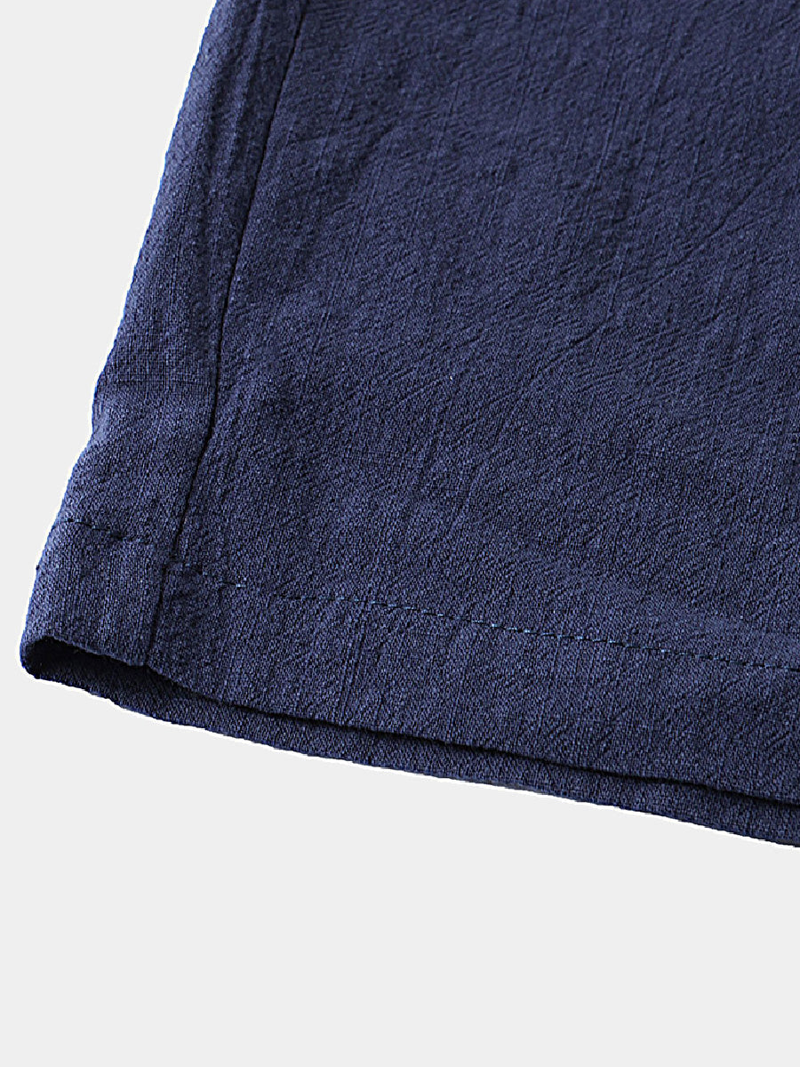 Pantaloncini casual da uomo in cotone lino da spiaggia tinta unita