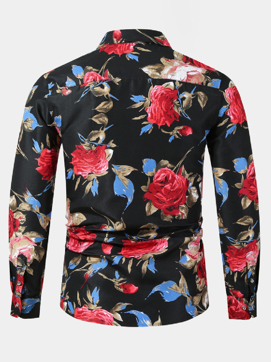 Chemise à manches longues à imprimé floral pour hommes