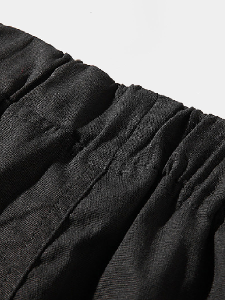 Pantaloncini casual da uomo in cotone e lino in pizzo sciolto tinta unita