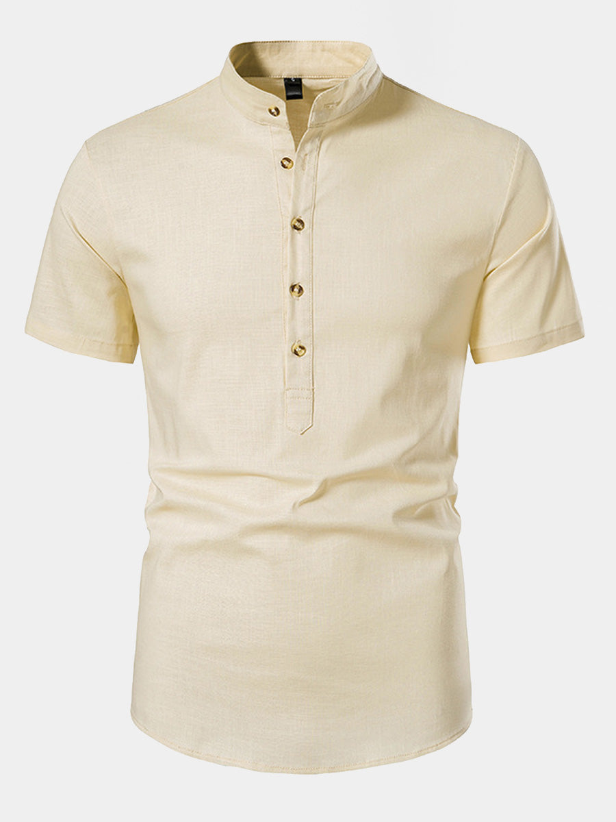 Camicia da uomo a maniche corte in lino tinta unita