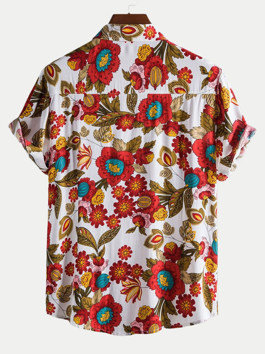 Camicia da uomo a maniche corte con stampa floreale