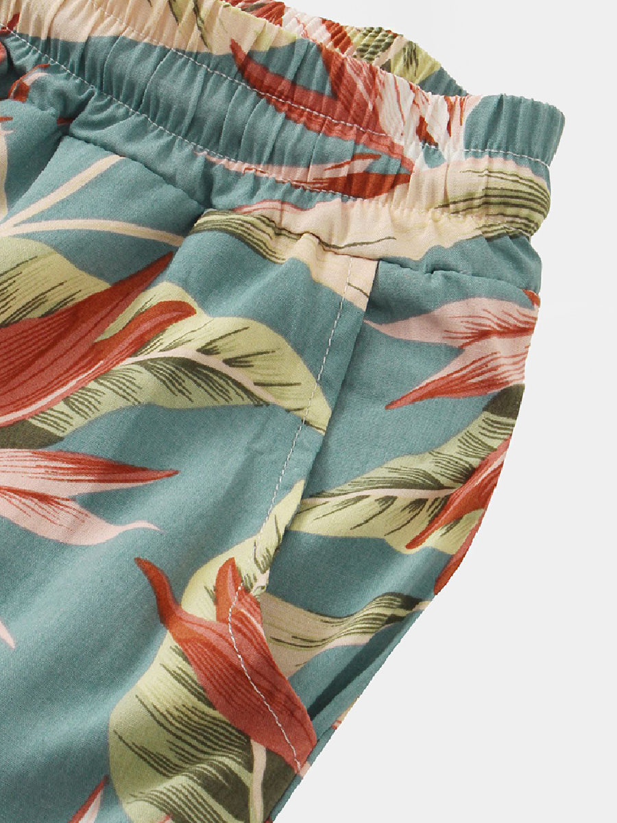 Pantaloncini casual da uomo in cotone e lino hawaiano per le vacanze