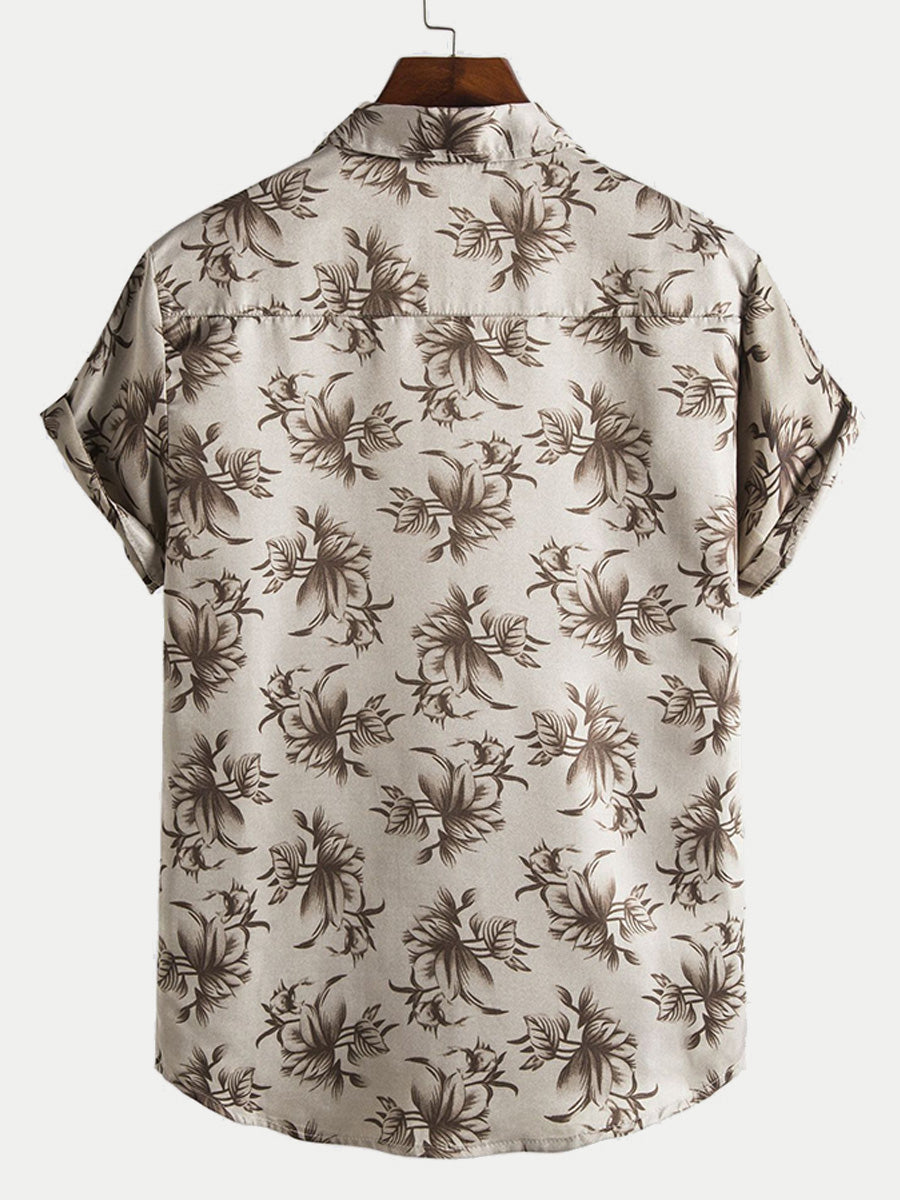 Camicia da uomo a maniche corte con stampa floreale