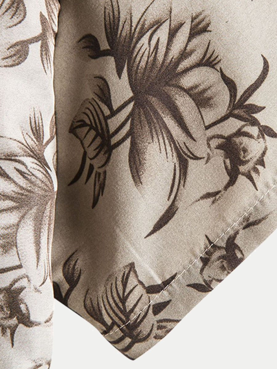 Camicia da uomo a maniche corte con stampa floreale