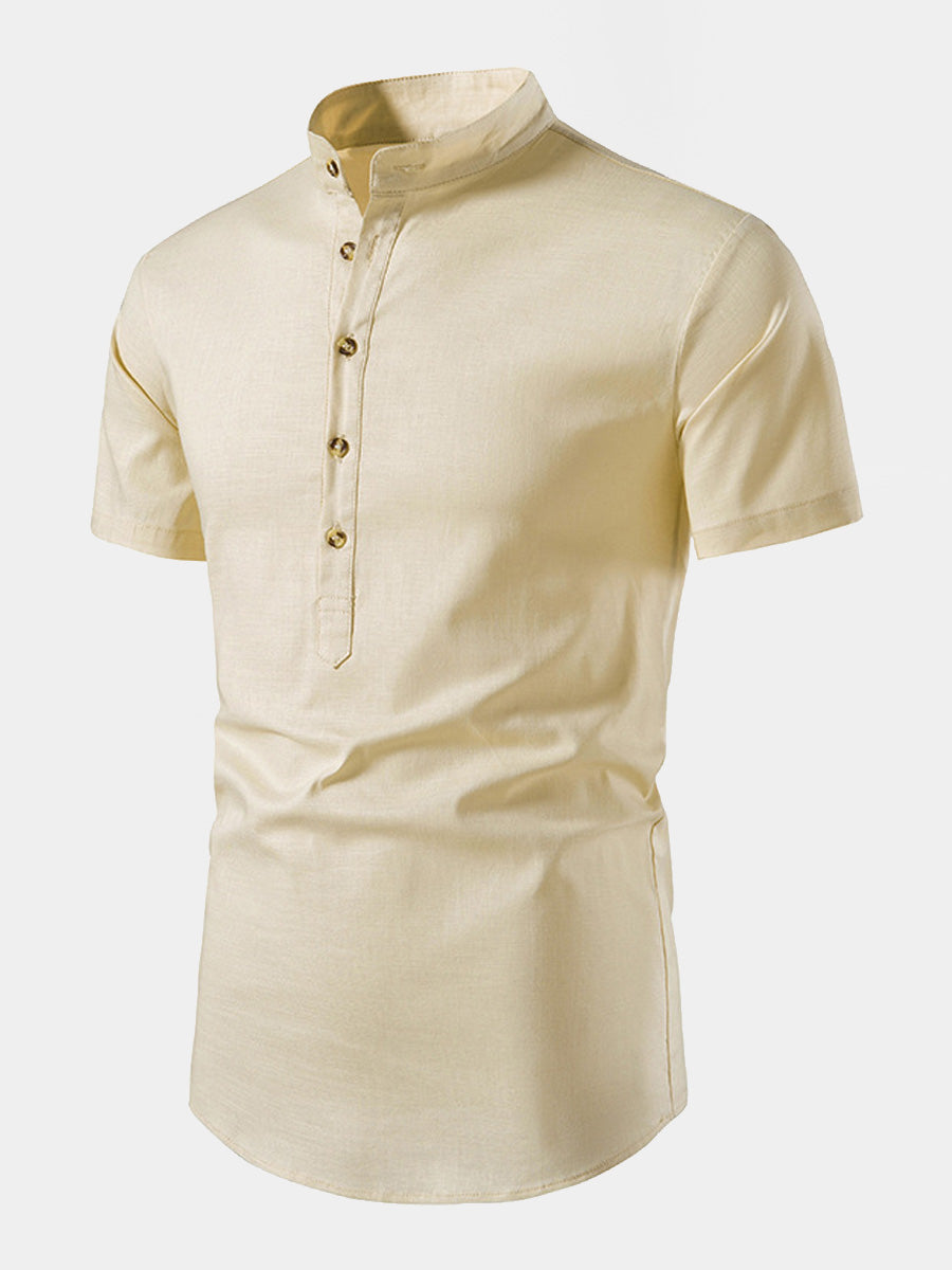 Camicia da uomo a maniche corte in lino tinta unita