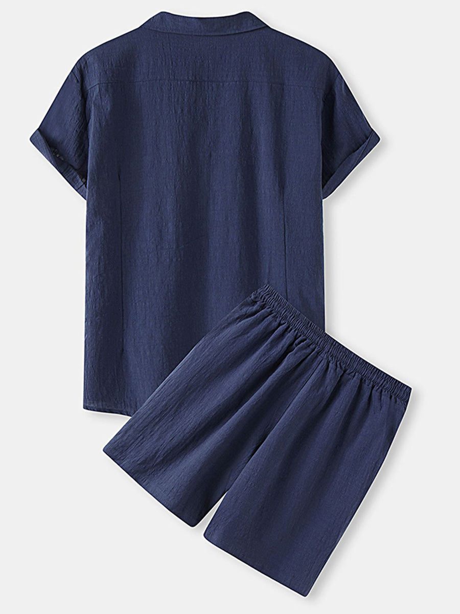 Set camicia e pantaloncini casual solidi da uomo