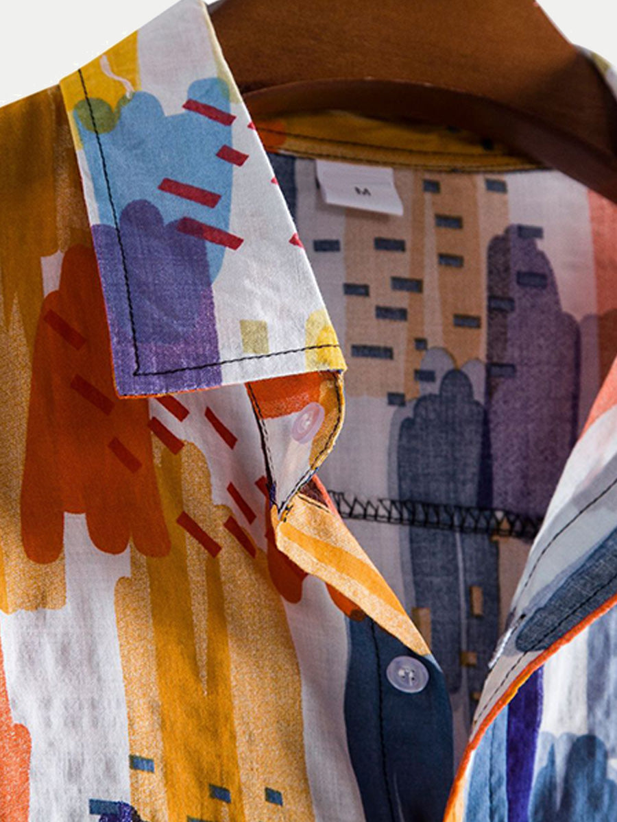 Camicia a maniche corte con stampa casual da uomo