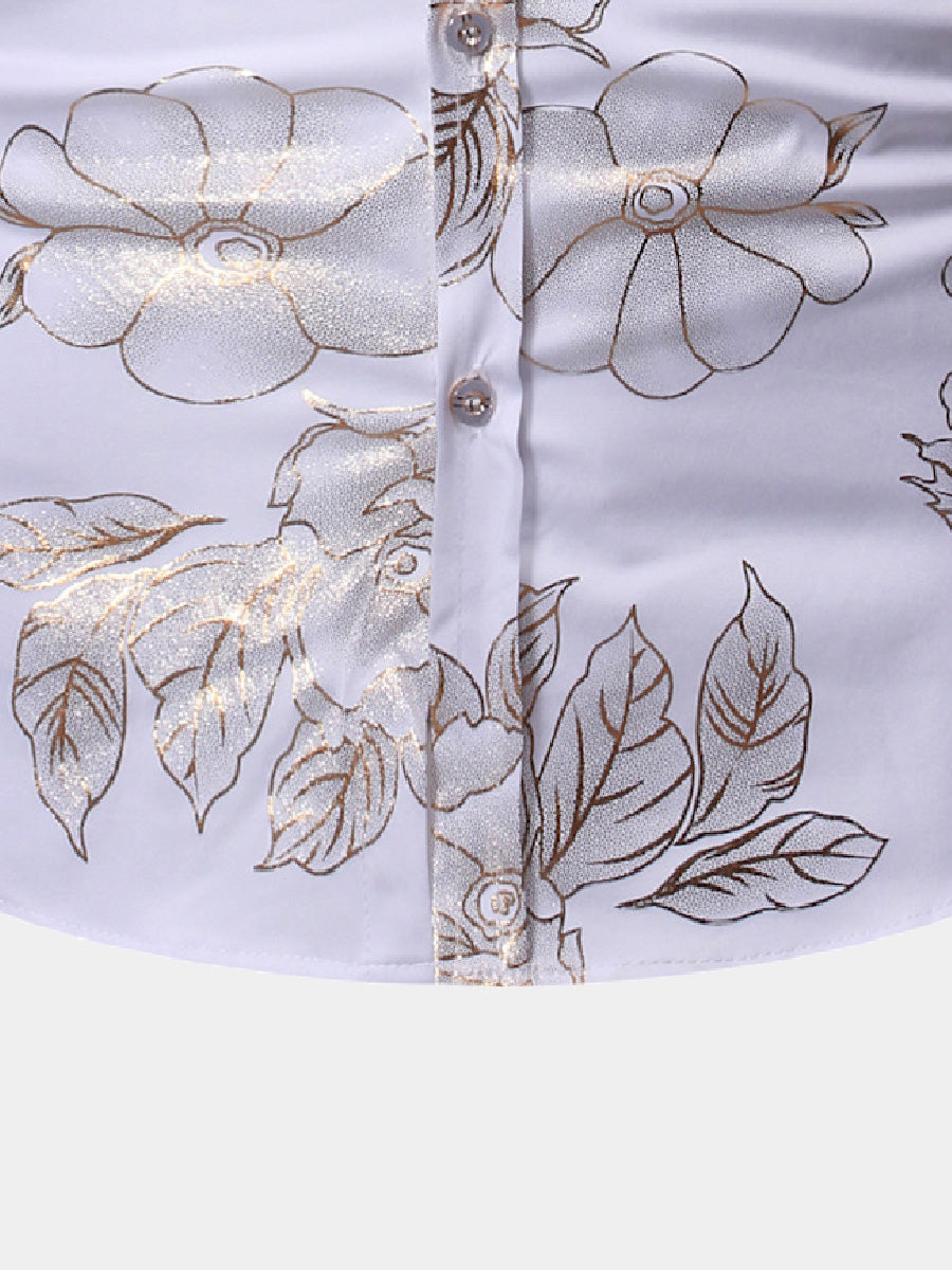 Chemise manches longues fleuri doré homme