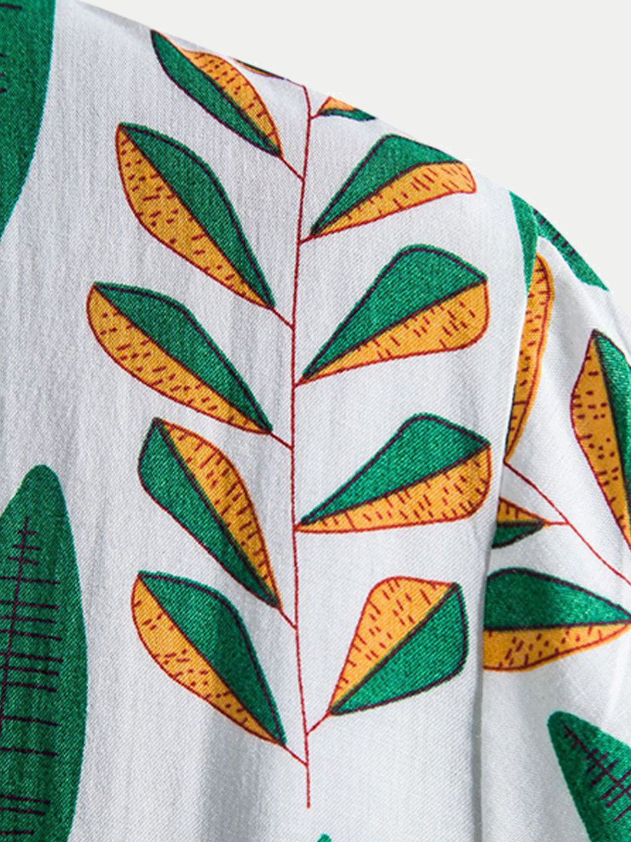 Camicia da uomo a maniche corte con stampa Leaf