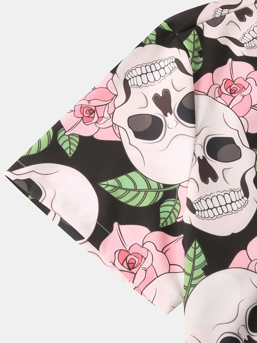 Chemise à manches courtes à imprimé tête de mort pour homme