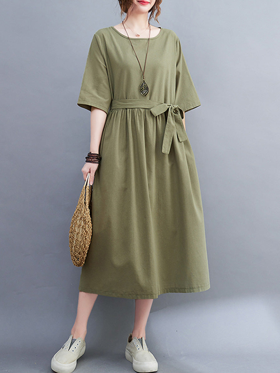 Casual Solid Round Neck Dress