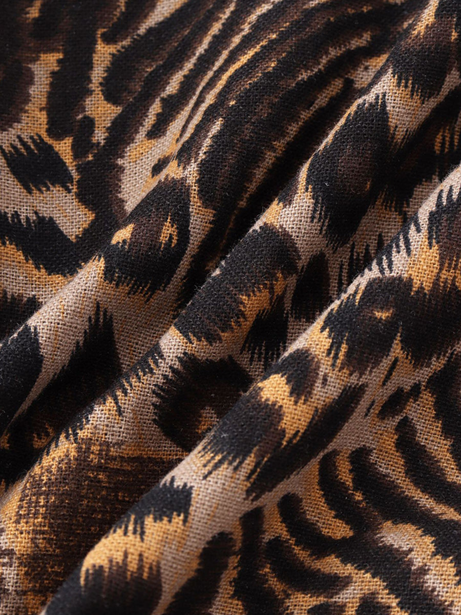 Camicia da uomo a maniche corte con stampa leopardata