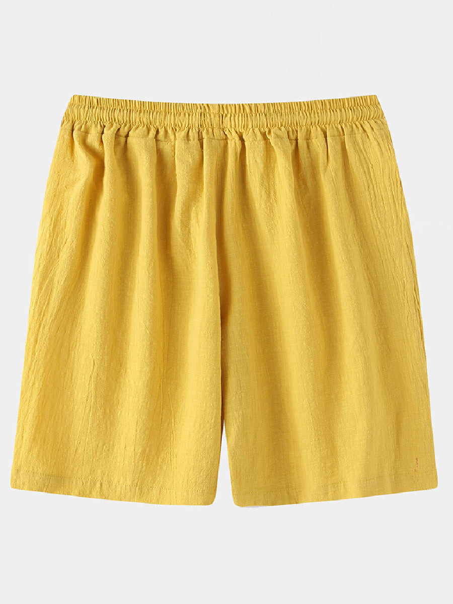 Pantaloncini casual da uomo in cotone lino da spiaggia tinta unita