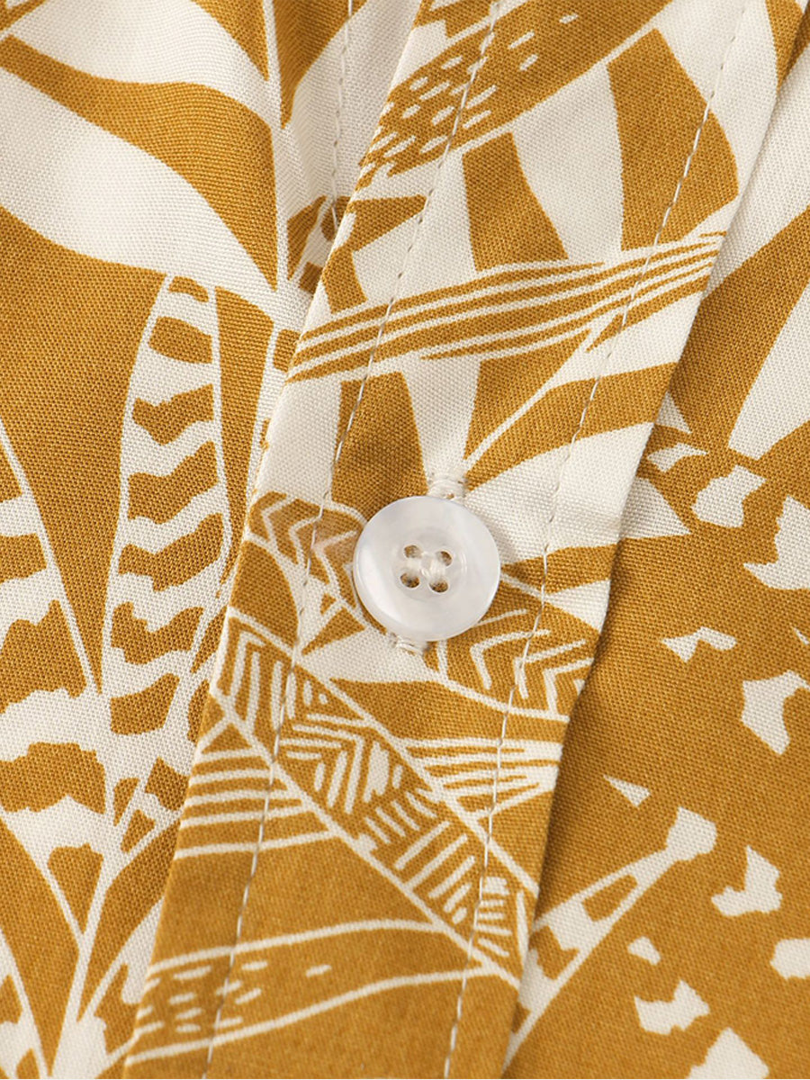 Camicia da uomo a maniche corte con stampa foglie