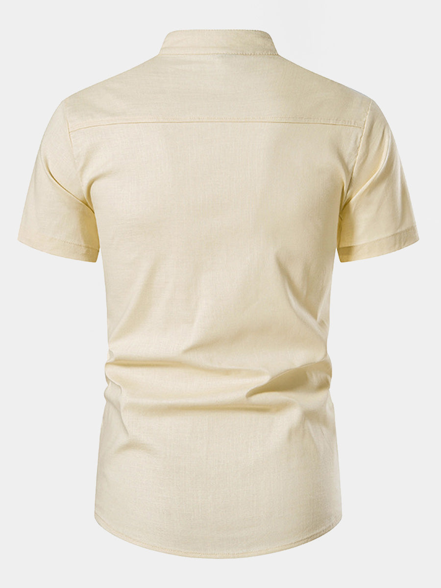 Camicia da uomo a maniche corte in lino tinta unita