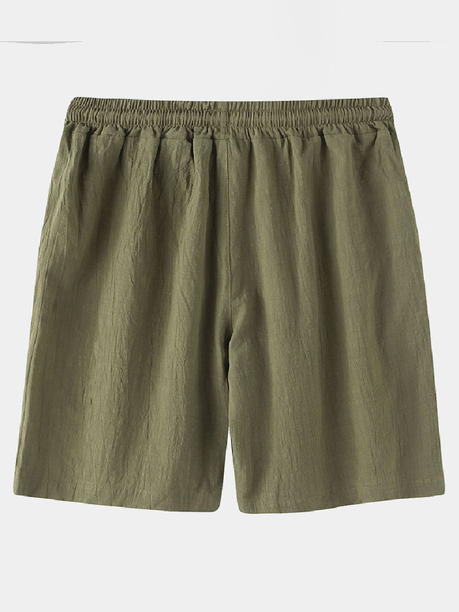 Pantaloncini casual da uomo in cotone lino da spiaggia tinta unita