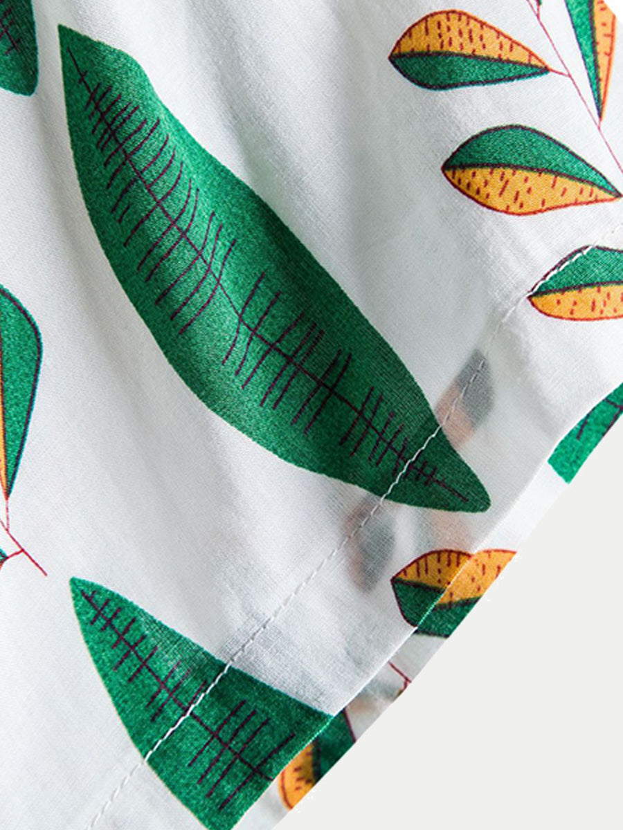 Camicia da uomo a maniche corte con stampa Leaf