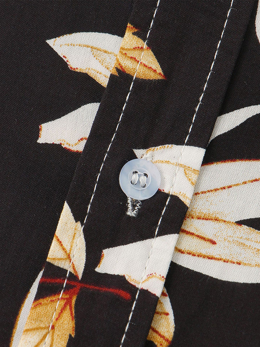 Camicia da uomo a maniche corte con stampa foglie
