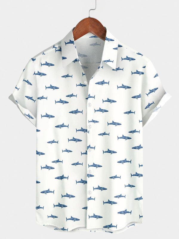 Camicia a maniche corte da uomo con stampa di pesci
