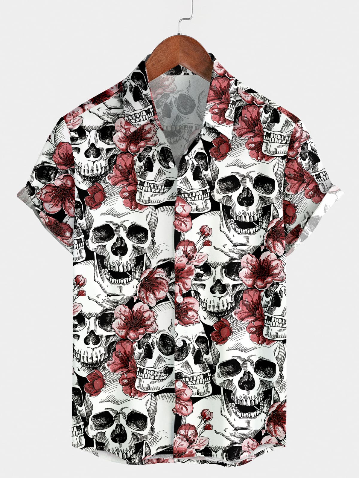 Camicia a maniche corte da uomo con teschio di fiori