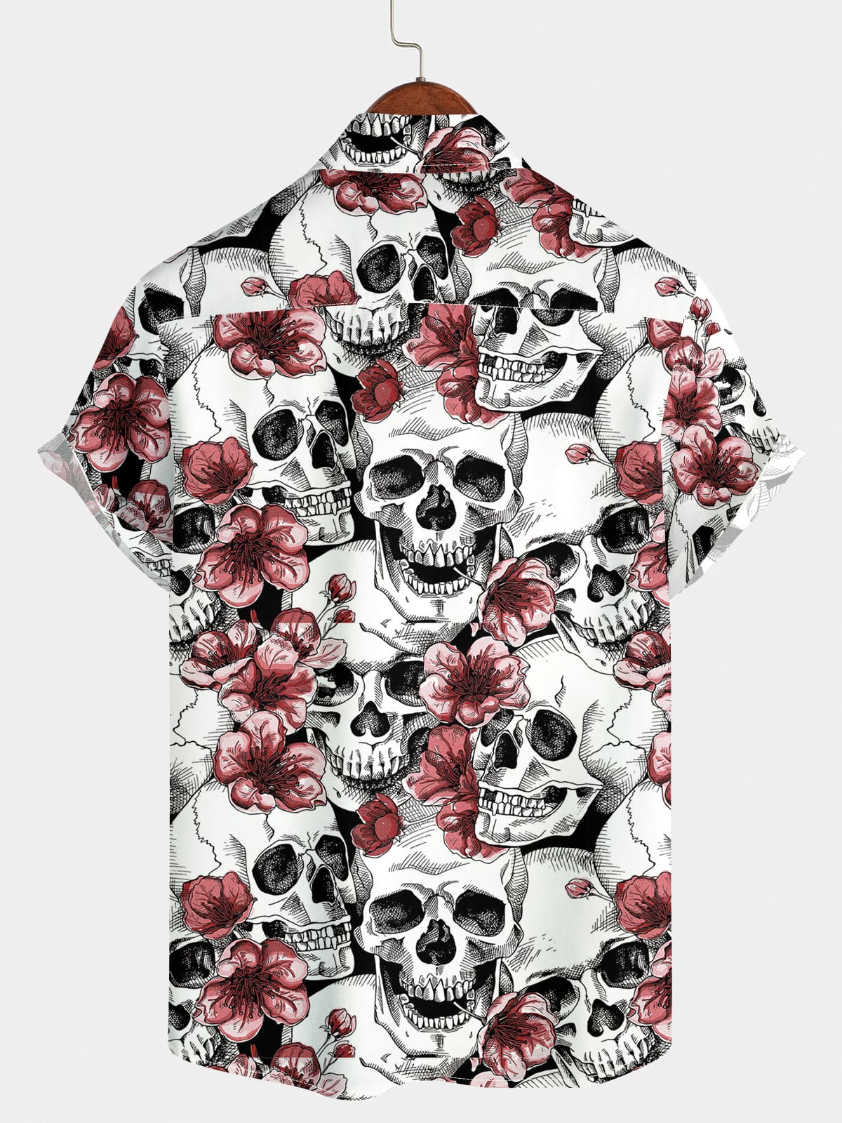 Camicia a maniche corte da uomo con teschio di fiori