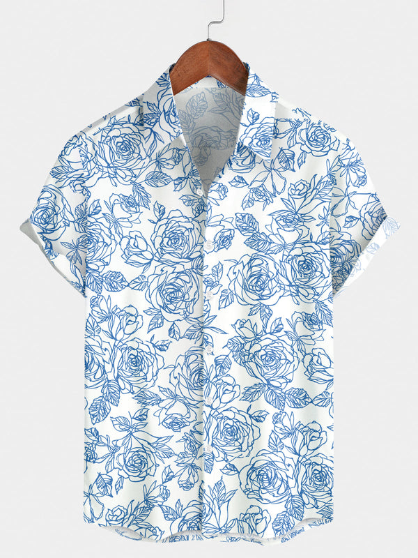 Camicia da uomo a maniche corte con stampa floreale