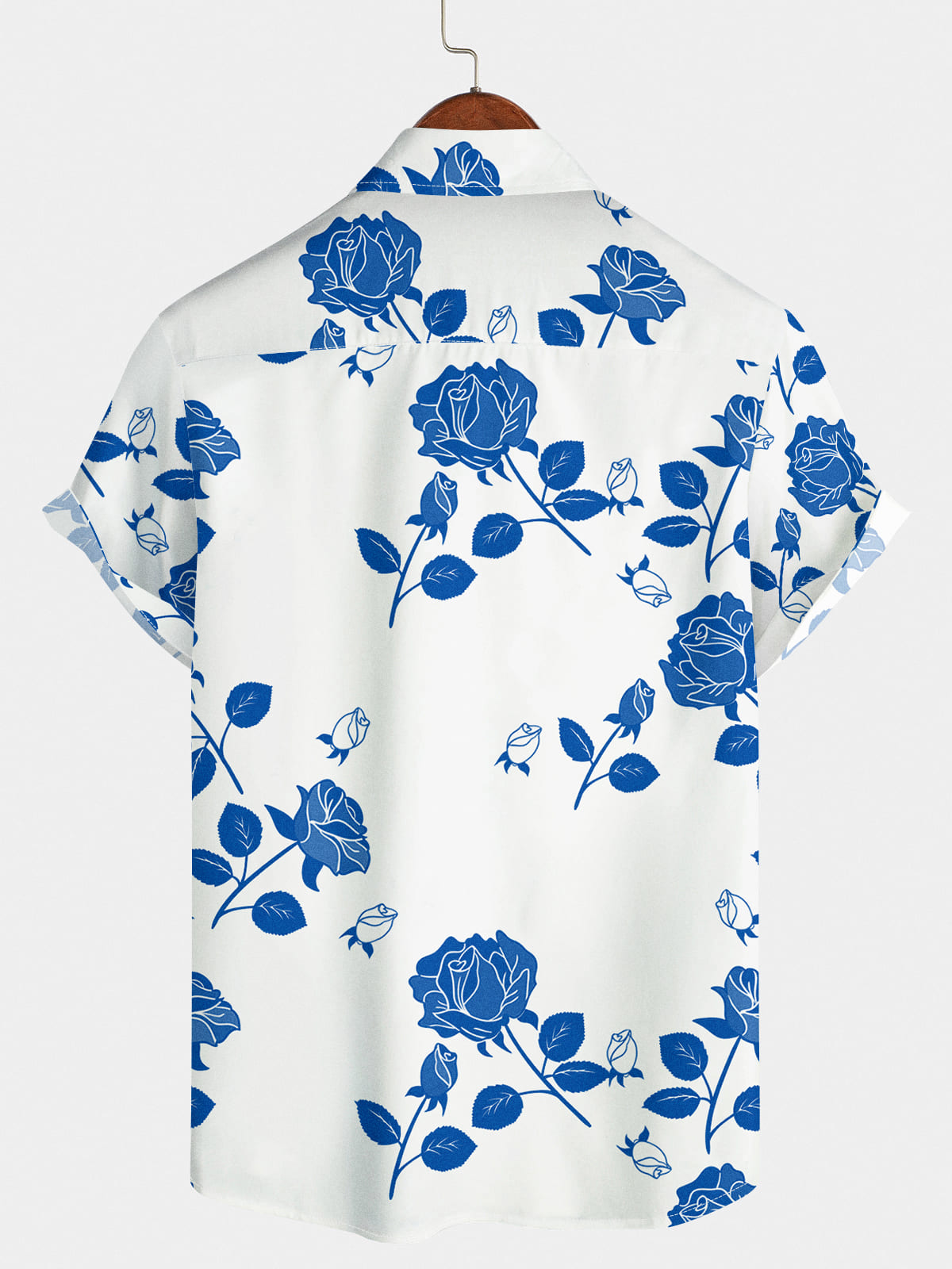 Camicia a maniche corte da uomo con rose blu