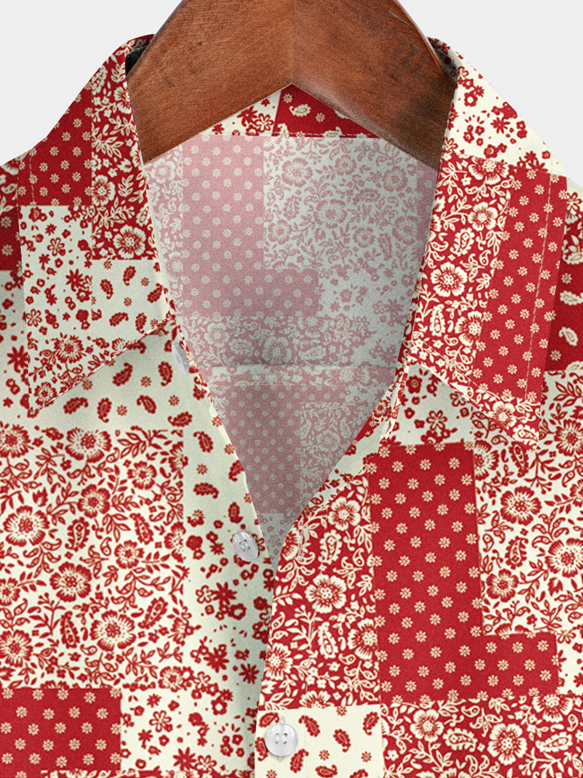 Camicia da uomo a maniche corte con patchwork di anacardi