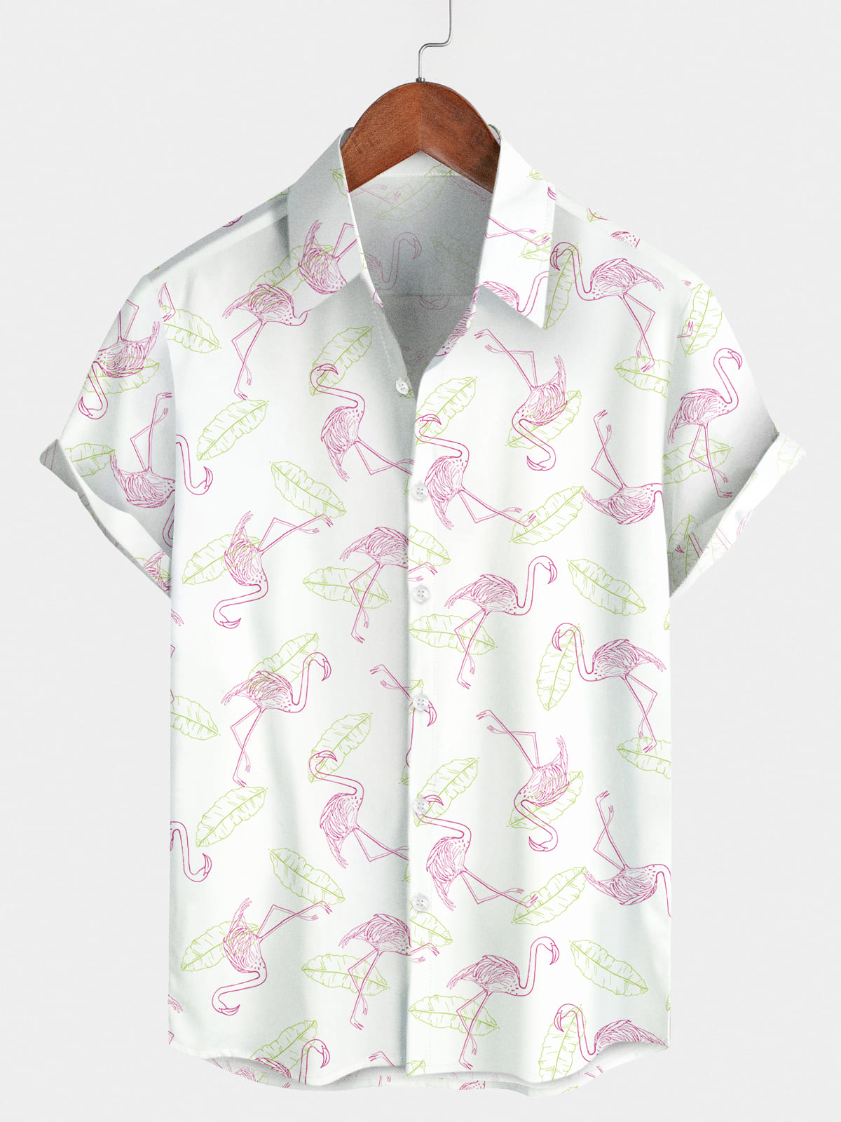 Chemise à manches courtes à imprimé flamant rose pour hommes