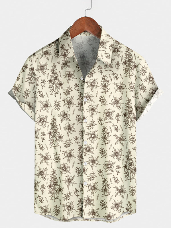 Camicia da uomo a maniche corte con stampa floreale