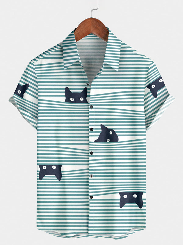 Camicia da uomo a maniche corte a righe di gatto