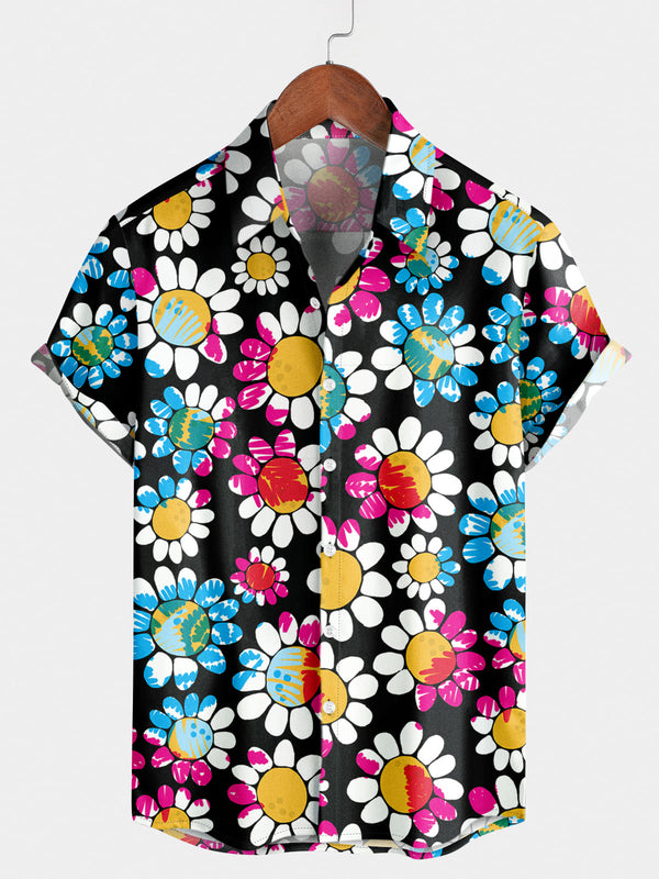 Camicia da uomo a maniche corte con graffiti floreali