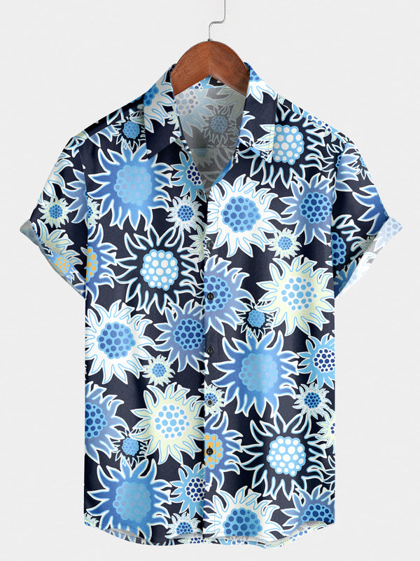 Camicia a maniche corte da uomo con stampa di margherite