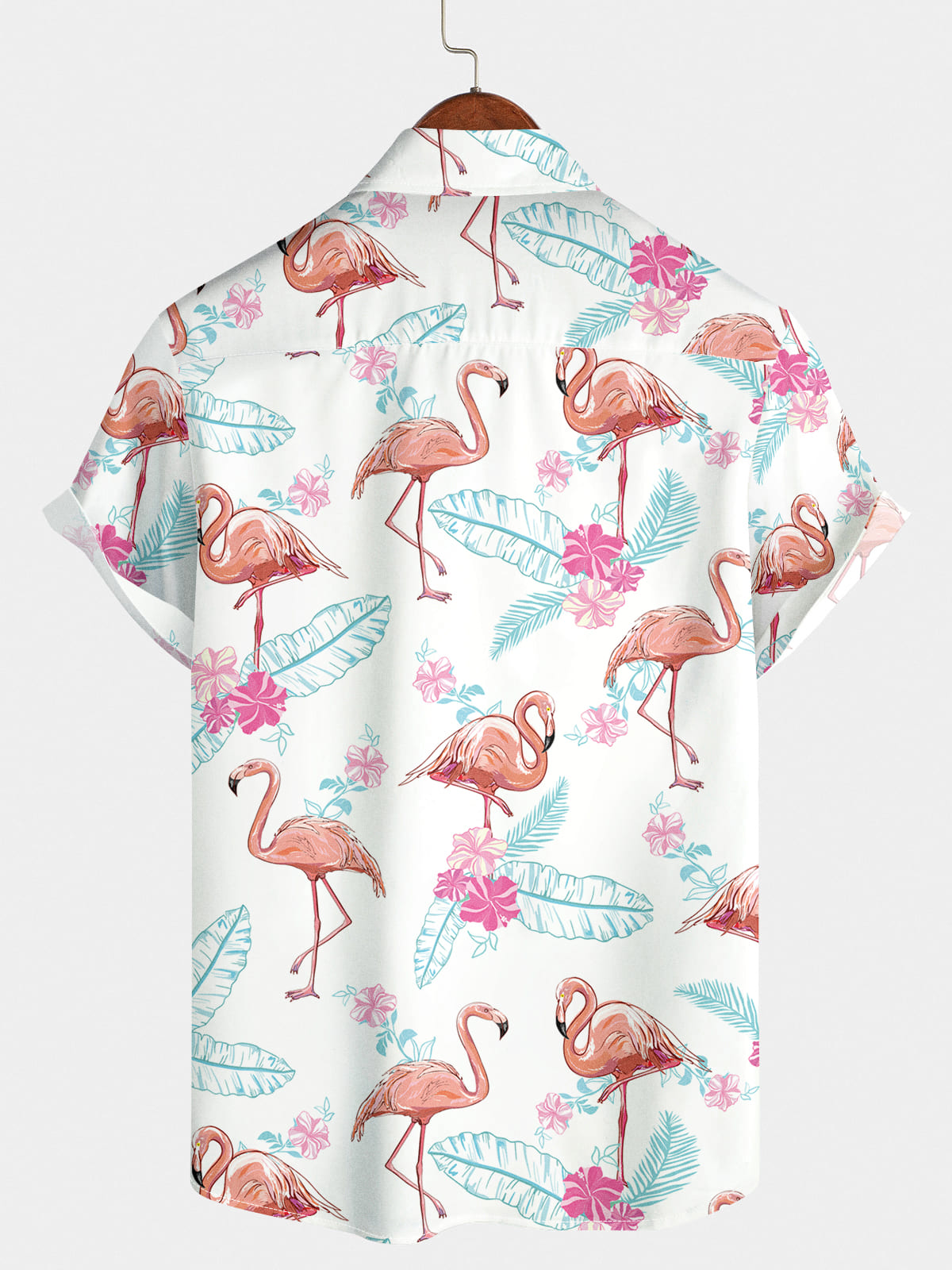 Camicia a maniche corte da uomo con stampa di fenicotteri