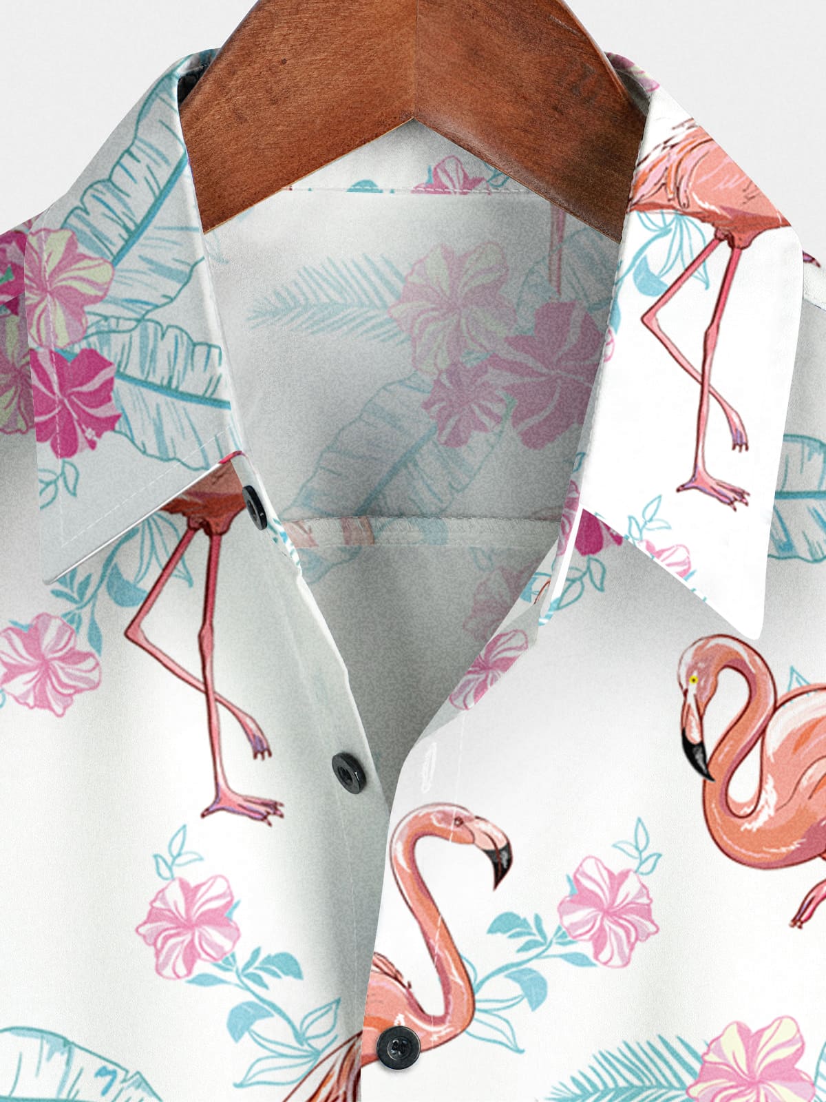 Camicia a maniche corte da uomo con stampa di fenicotteri