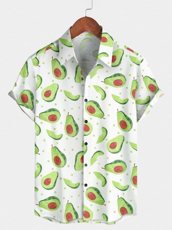 Camicia da uomo a maniche corte con stampa avocado