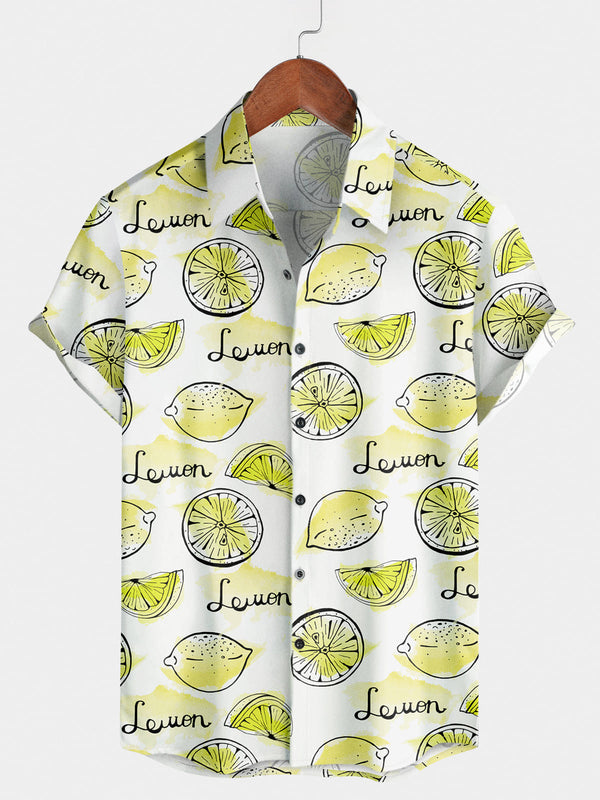 Chemise à manches courtes à imprimé citron pour hommes