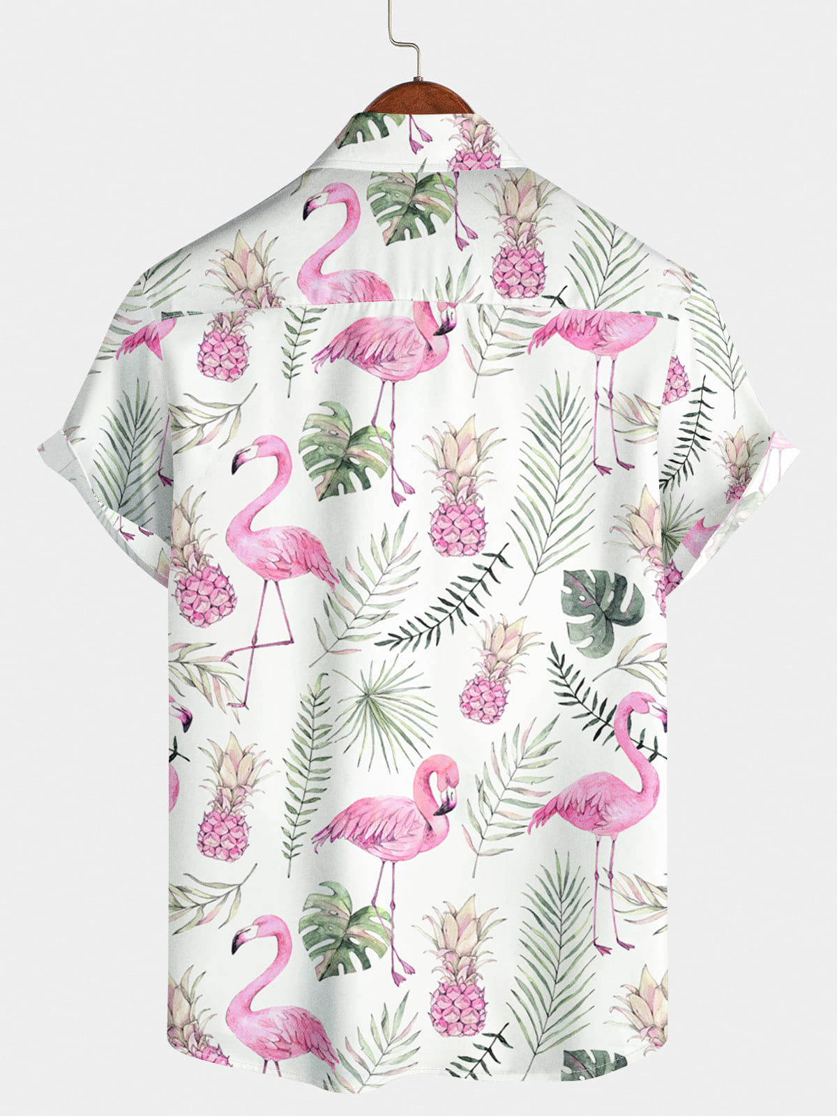 Camicia a maniche corte da uomo con stampa di fenicotteri