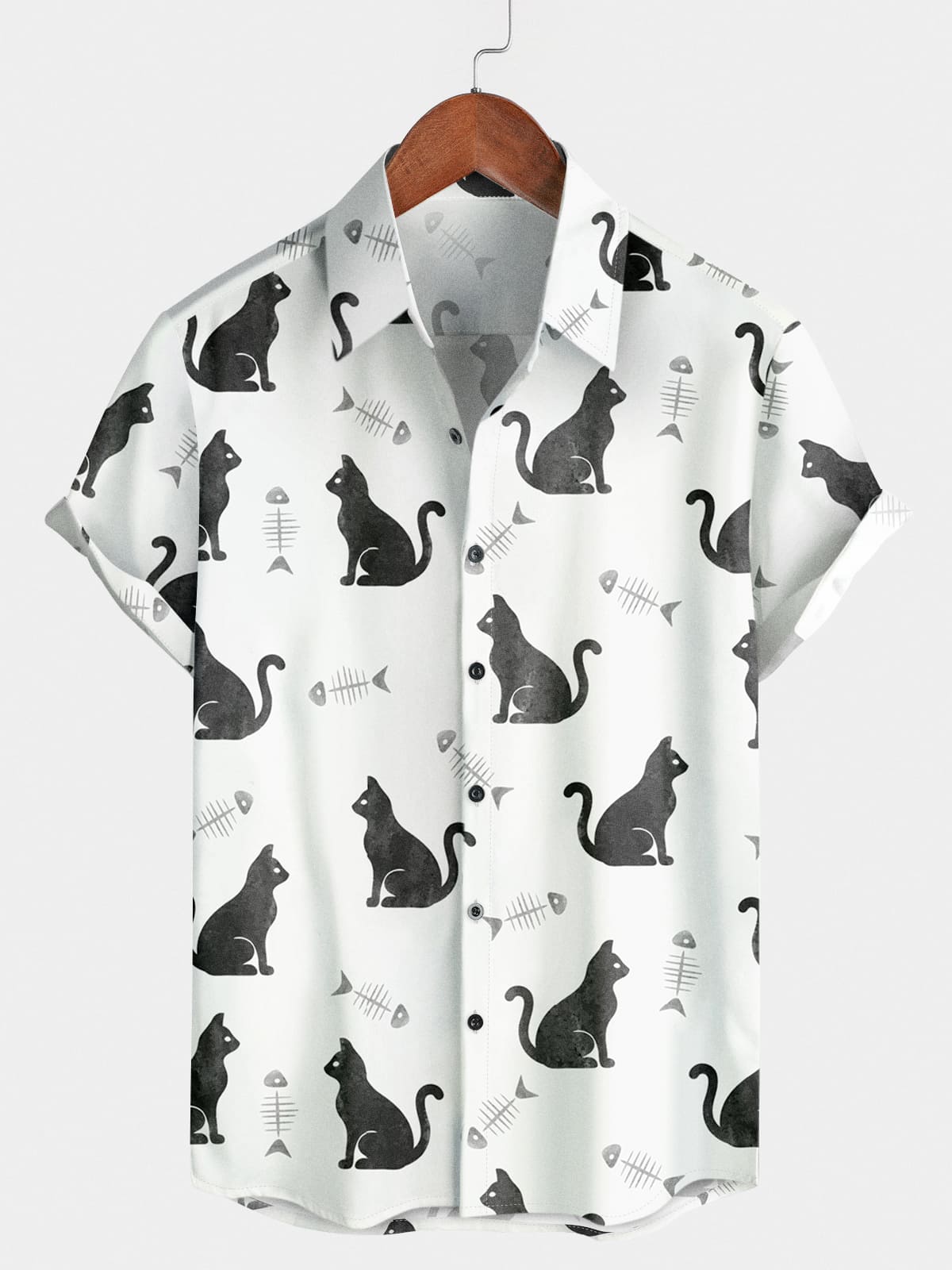 Chemise à manches courtes à imprimé chat pour hommes