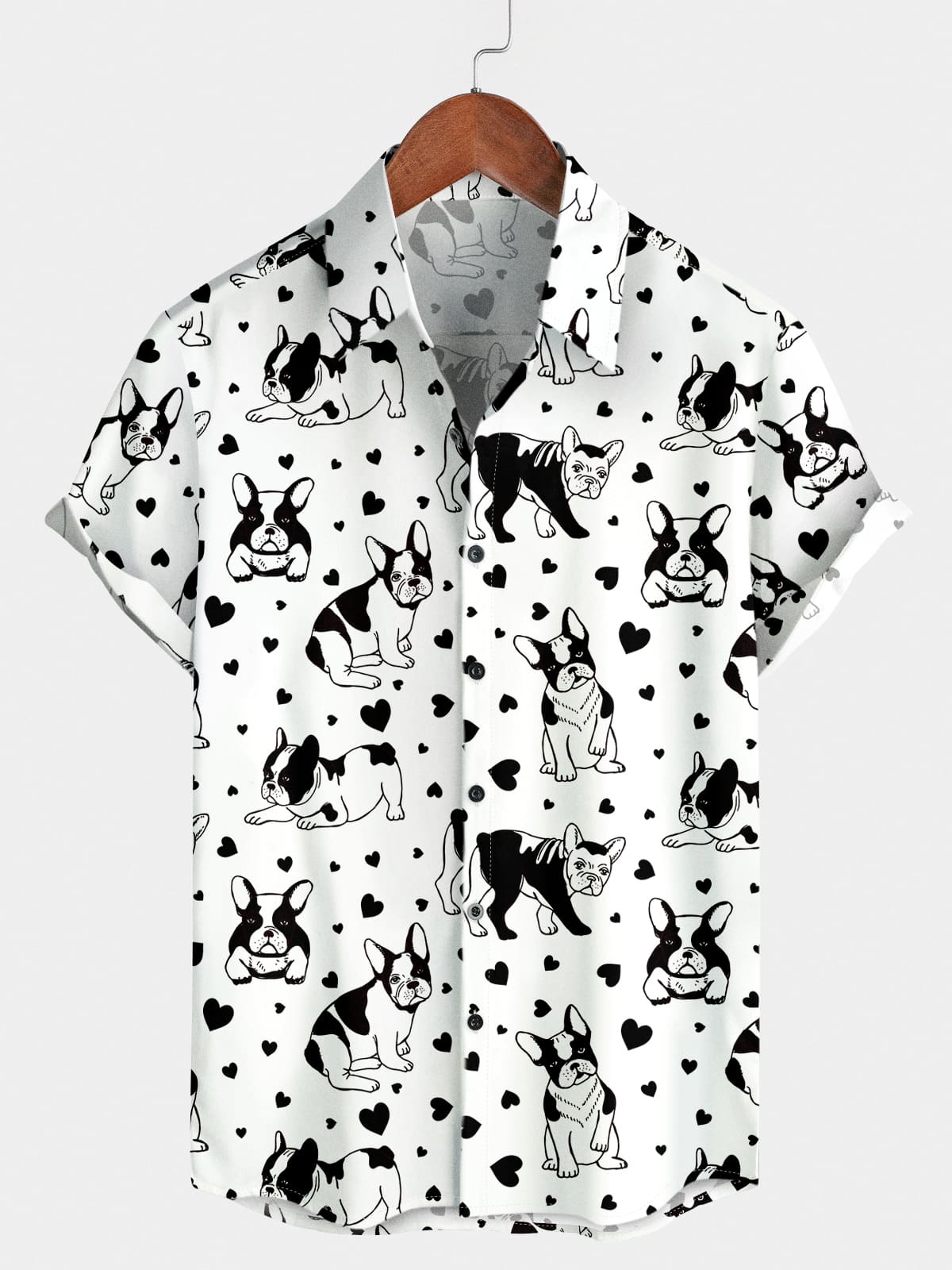 Chemise à manches courtes à imprimé bouledogue français pour homme