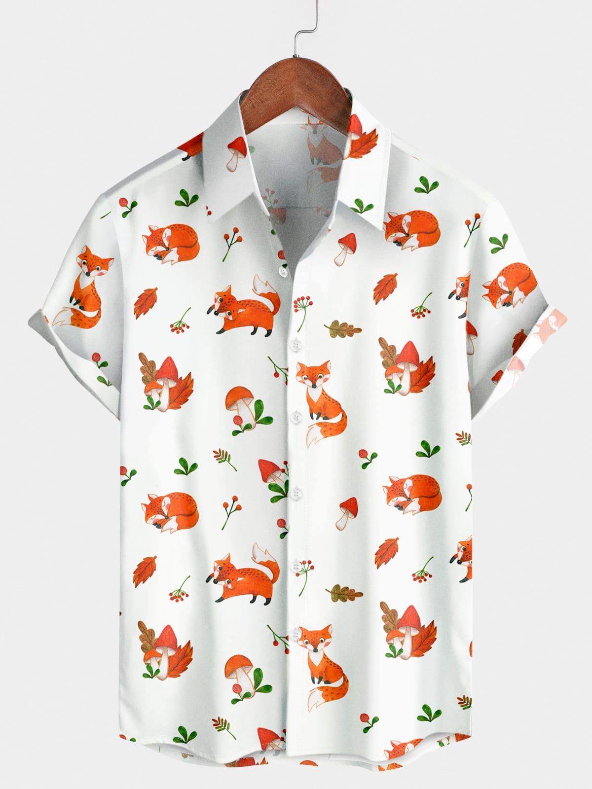 Chemise à manches courtes à imprimé renard pour hommes