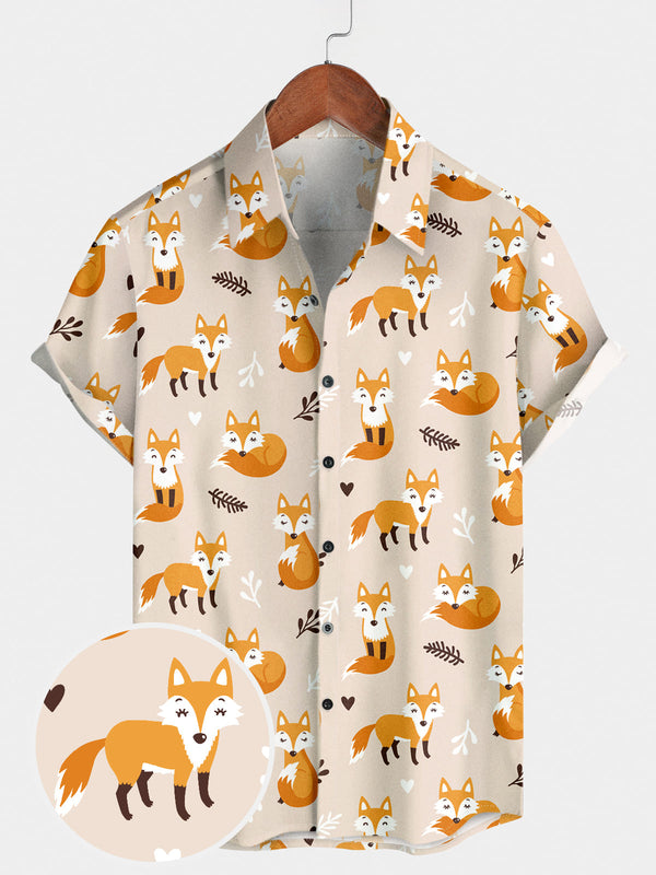Chemise à manches courtes en renard à fleurs pour hommes