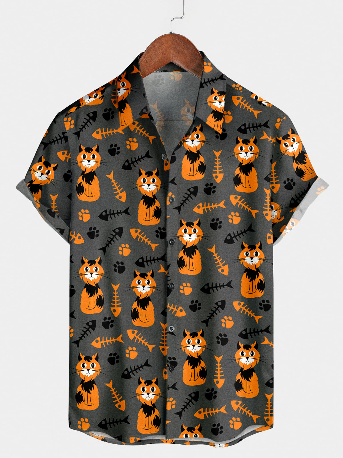 Chemise à manches courtes à imprimé chat pour hommes